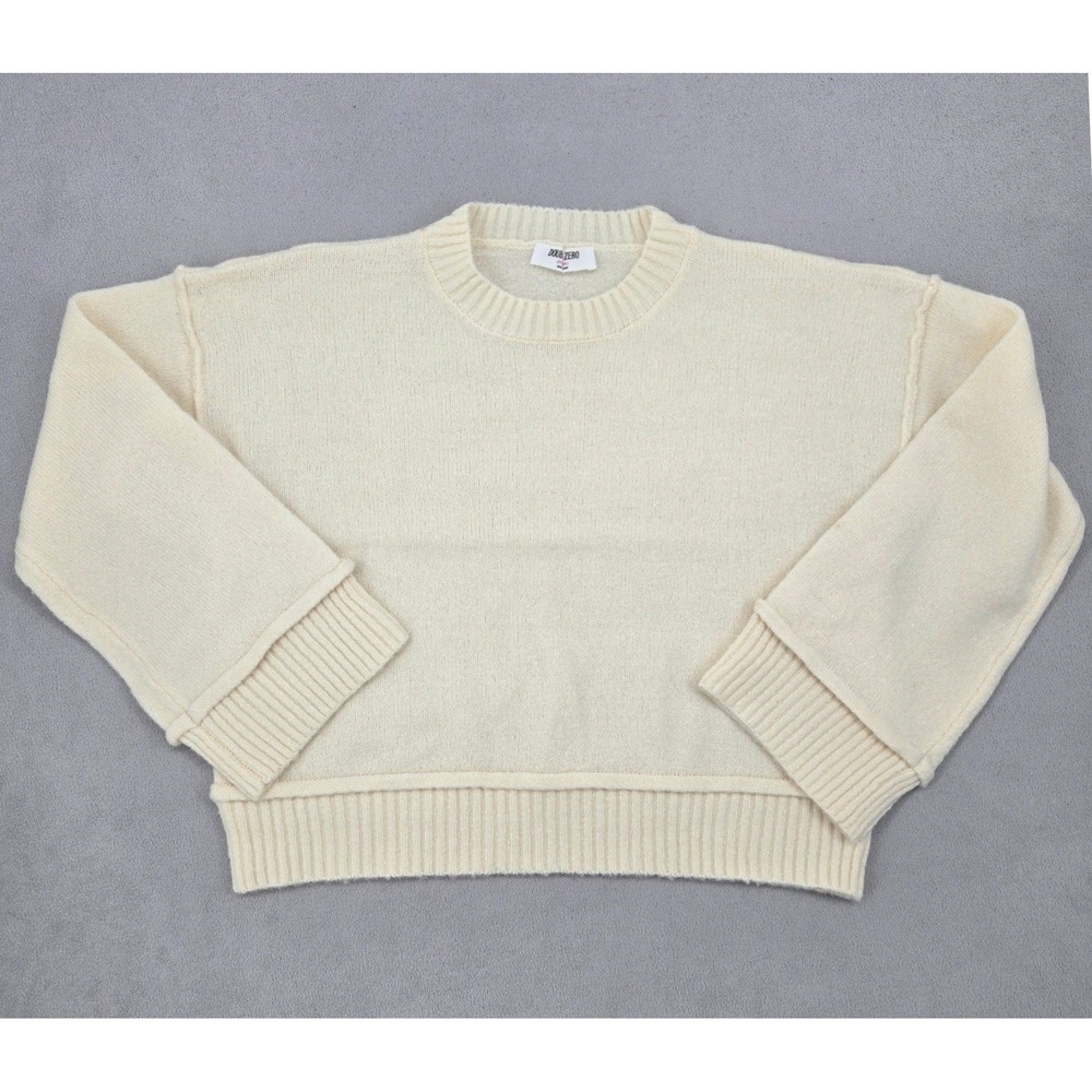 Double Zero Womens Small Cream Crewneck Sweater Exposed Seam Relaxed